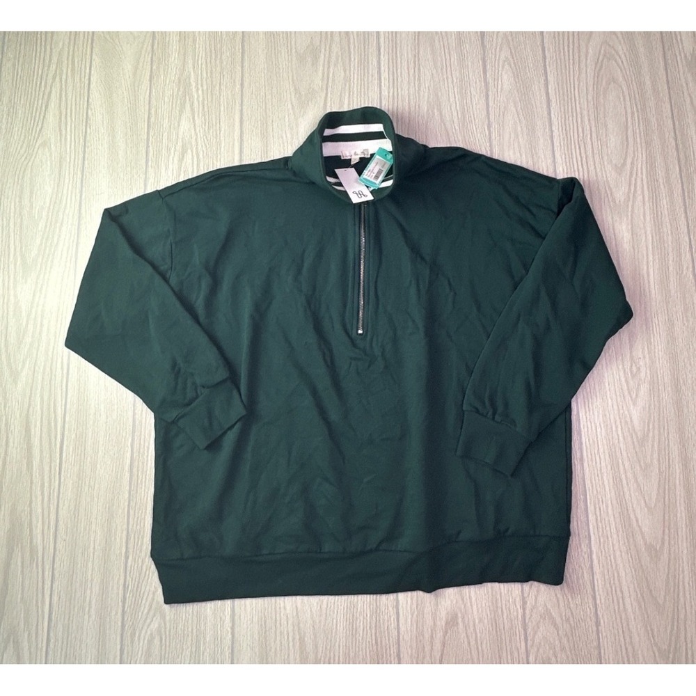 Stitch‎ Fix Nine Britton Raleigh Quarter Zip Sweatshirt Green 1X NWT Oversized